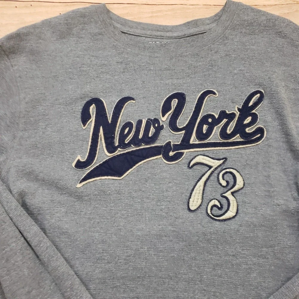 Old Navy Shirt Mens XL Gray Blue Long Sleeve New York Thermal Cotton Casual‎
